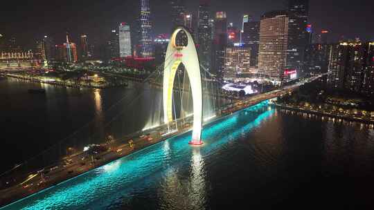 广州海珠区阅江西路猎德大桥夜晚夜景珠江航视频素材模板下载