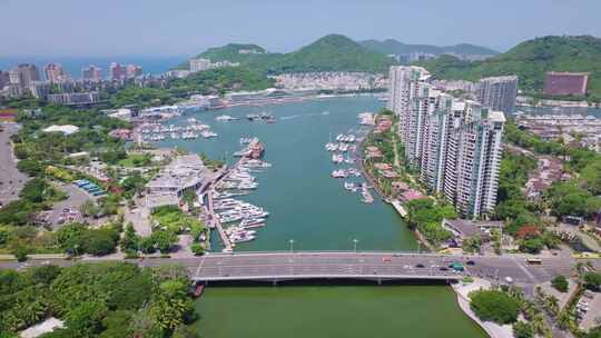 阳光明媚三亚城市风景航拍全景4k中国海南