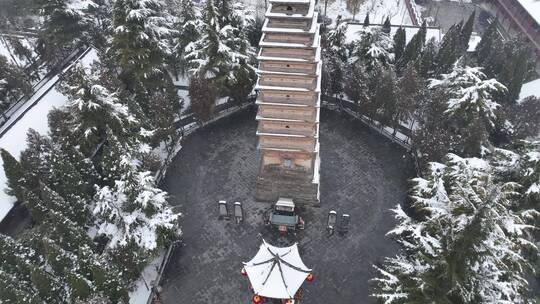 洛阳白马寺齐云塔寺院航拍雪景冬季