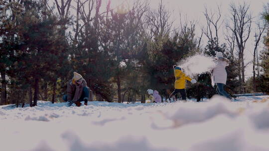 快乐家庭在雪地里玩耍视频素材模板下载
