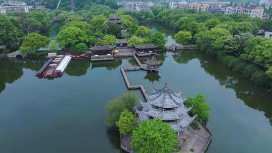 航拍浙江省台州市临海市东湖台州府城风景区