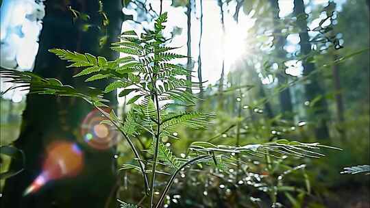 阳光树林植物森林树大自然生态清晨树叶ai