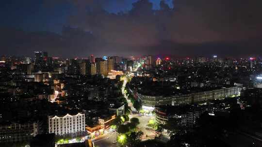 广东潮州城市大景夜景航拍