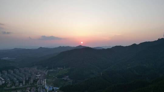 航拍山川丘陵日落晚霞