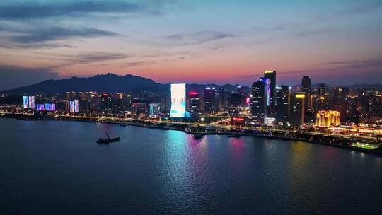 青岛西海岸新区夜景城市夜景航拍