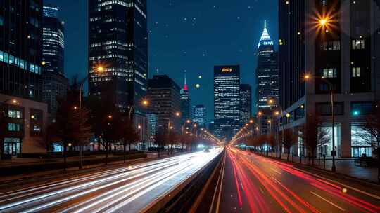 4k城市道路建筑物与天桥夜景舞台背景