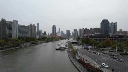 天津海河风景古文化街码头城市风光航拍