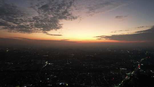 城市夕阳晚霞日落火烧元航拍东莞大景