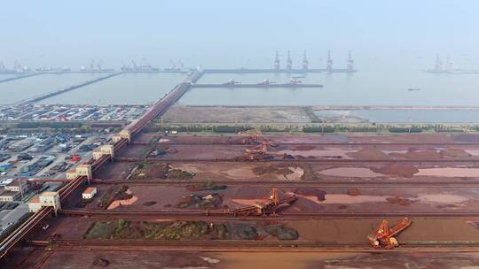 航拍上海矿产码头工业区