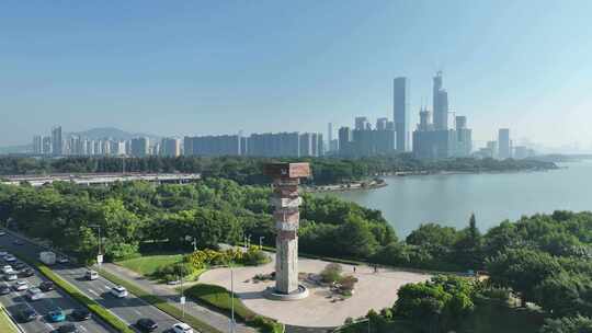 深圳湾大运会火炬塔纪念广场航拍深圳湾公园