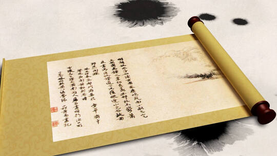 中国风水墨卷轴图文展示AE模板