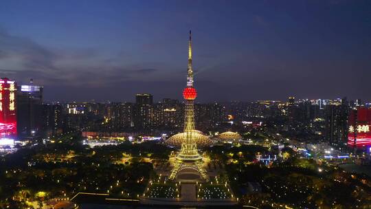 佛山禅城文华公园夜景航拍视频素材模板下载