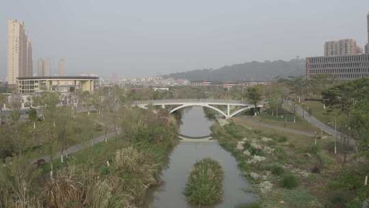 龙岩新罗区龙岩市工人文化宫小溪河流域航拍