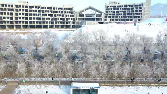 中国吉林市小雾凇岛航拍视频