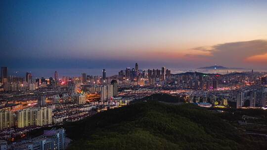 青岛浮山夕阳亮灯航拍延时