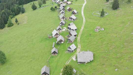 村庄，森林，小屋，山