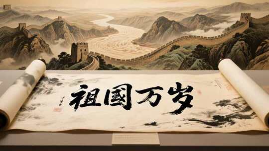 国庆节祖国万岁水墨风视频