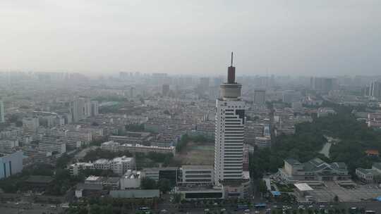 航拍山东济宁城市建设地标高楼