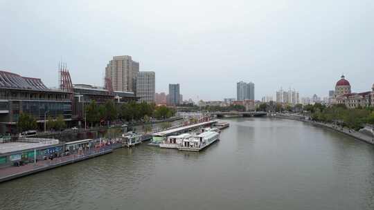 天津海河风景古文化街码头城市风光航拍