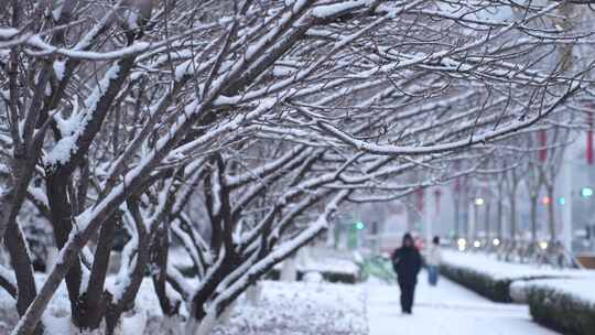 在雪地行走雪中漫步脚步特写