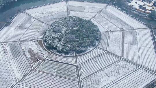 杭州八卦田遗址4K雪景航拍视频