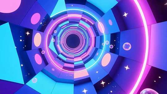 几何建筑空间抽象艺术浪漫梦幻霓虹隧道4K