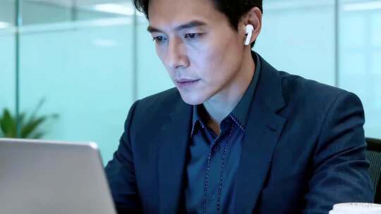 商务男士办公使用笔记本电脑