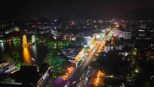 广西桂林中山中路夜景航拍