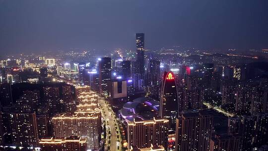 济南云顶大厦中国重汽夜景航拍环绕