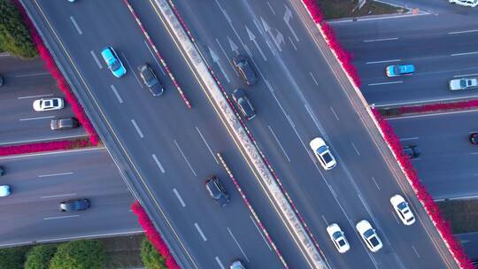 顶视航拍城市道路交通车流D视频素材模板下载