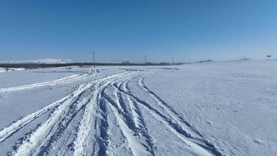 草原冰雪道路雪路风吹雪白毛风
