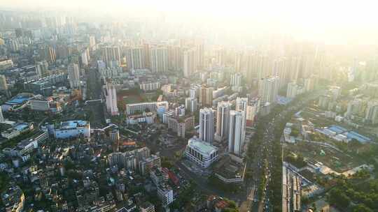 海南海口高视角航拍俯瞰城市交通建筑风景