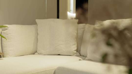 室内白色沙发及抱枕特写