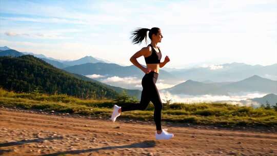 山顶云海中跑步运动健身体育运动员AI素材