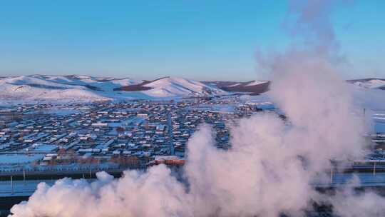 塞外小镇呼伦贝尔免渡河雪景