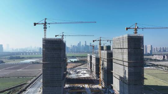 房地产开发建筑工地施工塔吊航拍