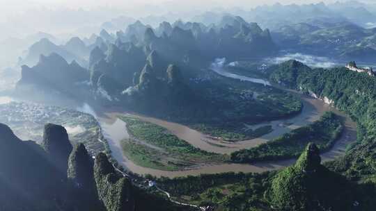 桂林漓江山水航拍风光风景