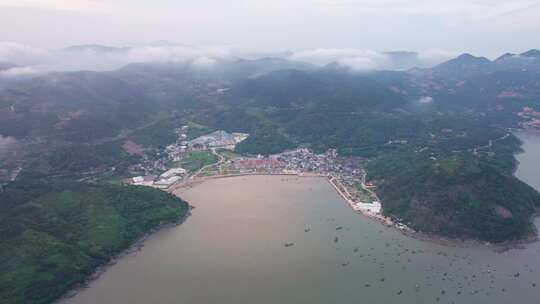 福建霞浦海湾渔村日落风景航拍