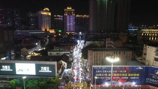 航拍广西南宁城市夜景地标建筑