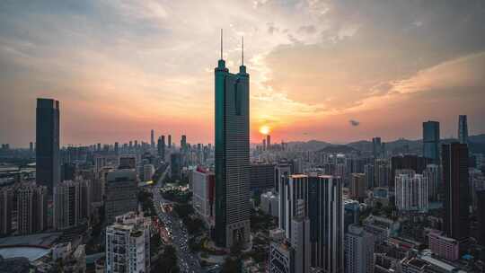 深圳罗湖城市地标建筑日转夜晚霞夜景延时