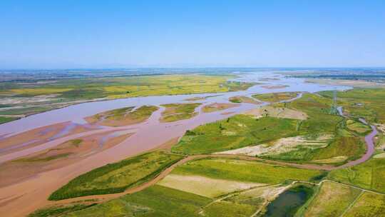 航拍黄河平原农业-河道河滩河套地区