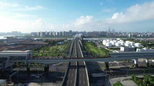 宁波城市风光地铁航拍视频素材模板下载