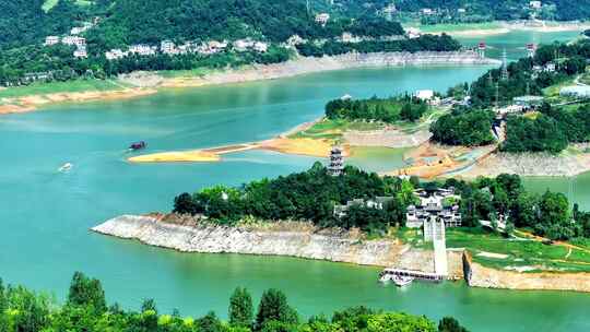 航拍陕西安康瀛湖风景区