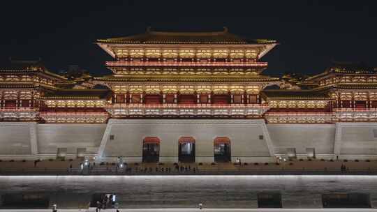 航拍隋唐洛阳城应天门夜景