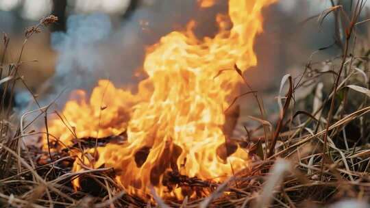 野外燃烧的火焰特写
