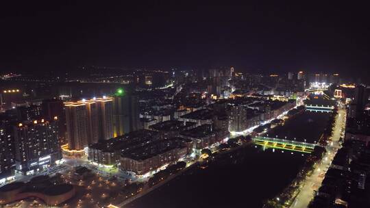 航拍南雄城市夜景