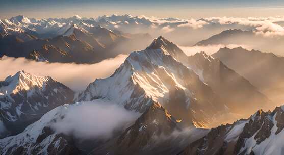 雪山云雾阳光山峰云海日出自然生态环境风景