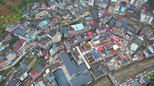 农村集贸市场菜市场农贸市场集市赶集航拍