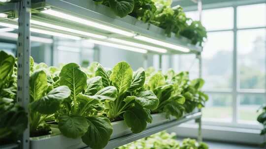 温室大棚内蔬菜种植场景