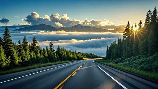 清晨森林公路驾驶第一视角旅行记录视频